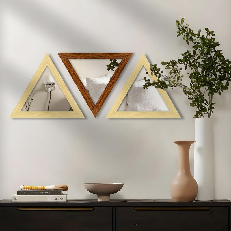 TriEdge Prism Wall Mirrors (Brown) - Set Of Three