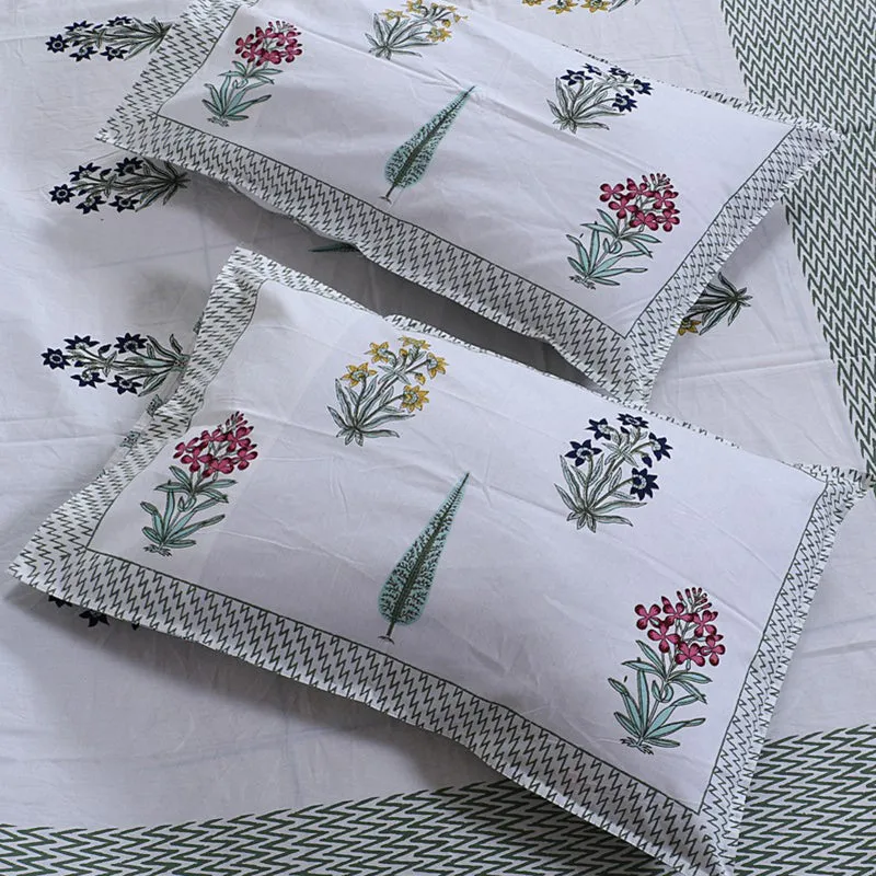 WhiteBloom Handblock Printed Cotton Bedsheet (Purple) - 400 TC media 3