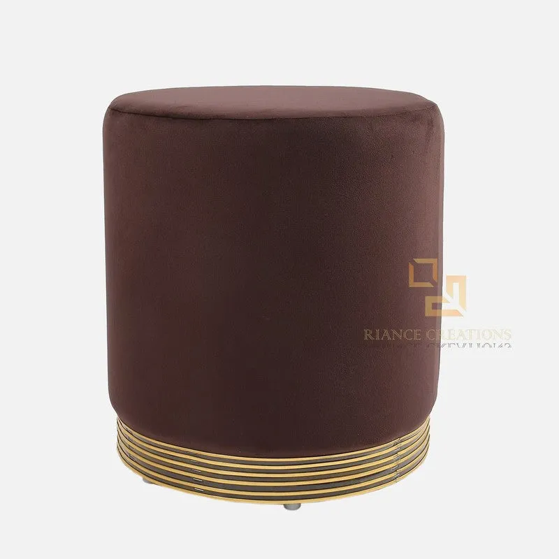 Velour Solid Velvet Pouffe - Brown & Gold media 3
