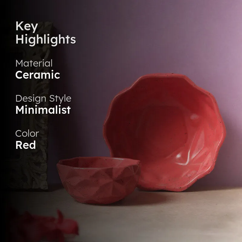 Noemi Ceramic Snack Bowl (Red/300 mL/200 mL) - Set Of Two media 2
