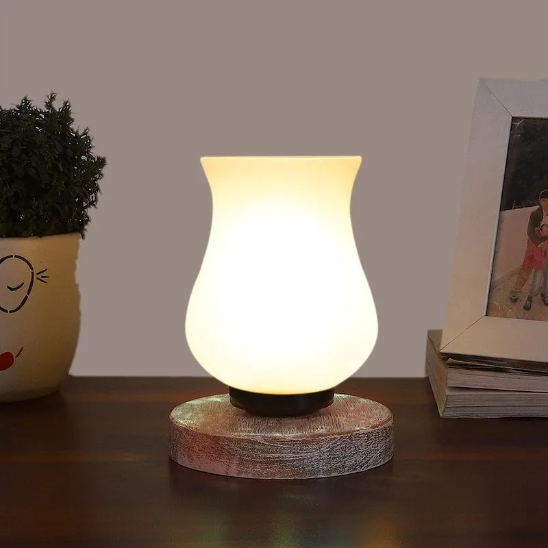 Radiessa Glass Table Lamp With Wooden Base - White media 3