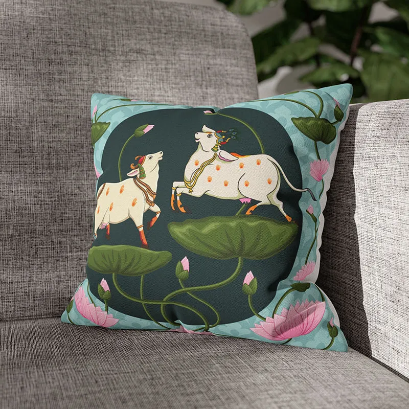 Playful Kamadhenu Velvet Cushion Cover media 1
