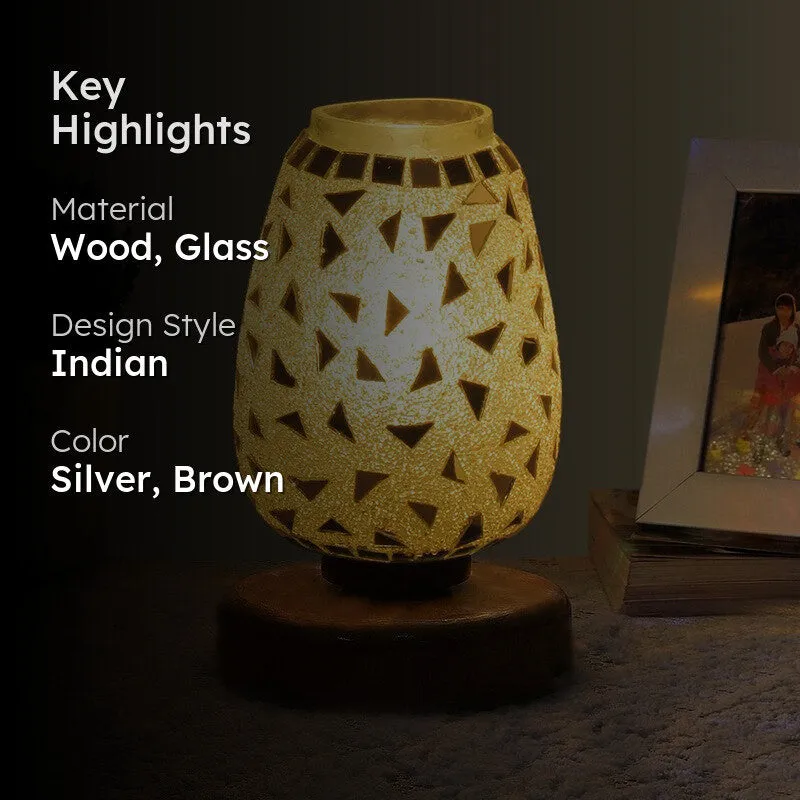 Aurabeam Mosaic Glass Table Lamp With Wooden Base media 2