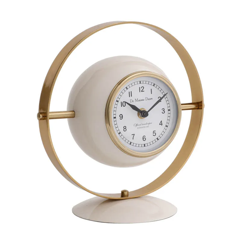Lineage Halo Table Clock - White & Gold media 4