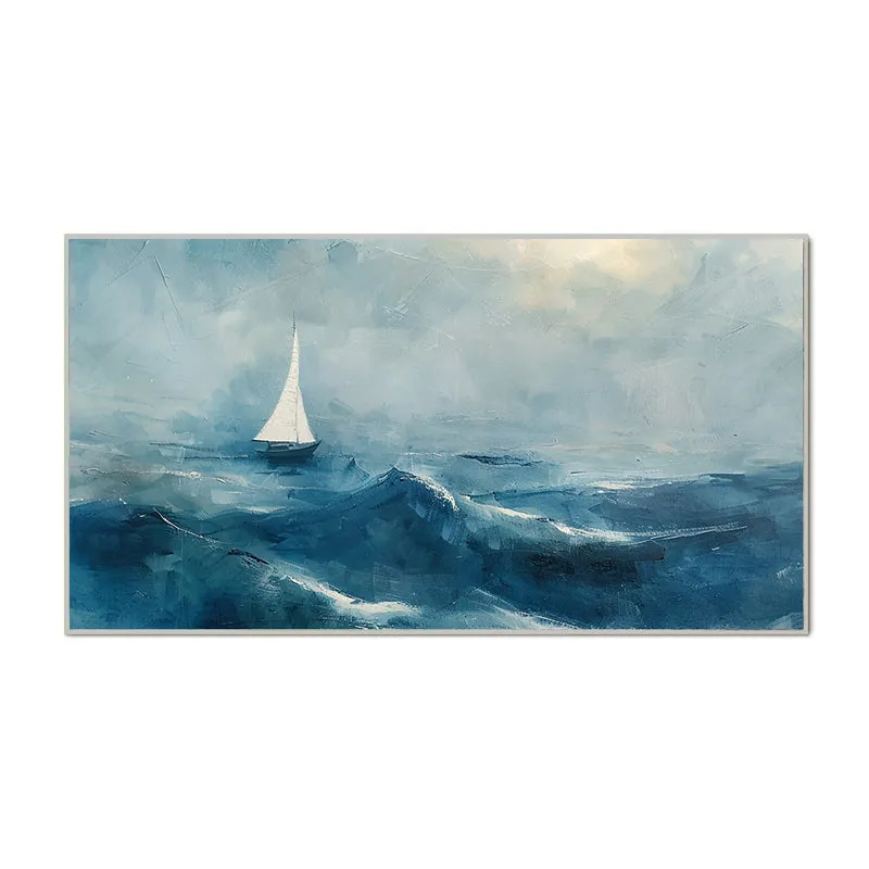 Solitude In Blue Landscape Canvas Wall Painting With Frame - White media 5