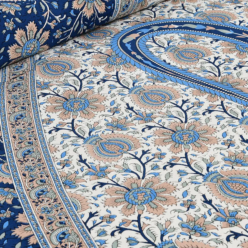 Apreetha Ethnic Cotton Bedsheet (Blue) - 160 TC media 5
