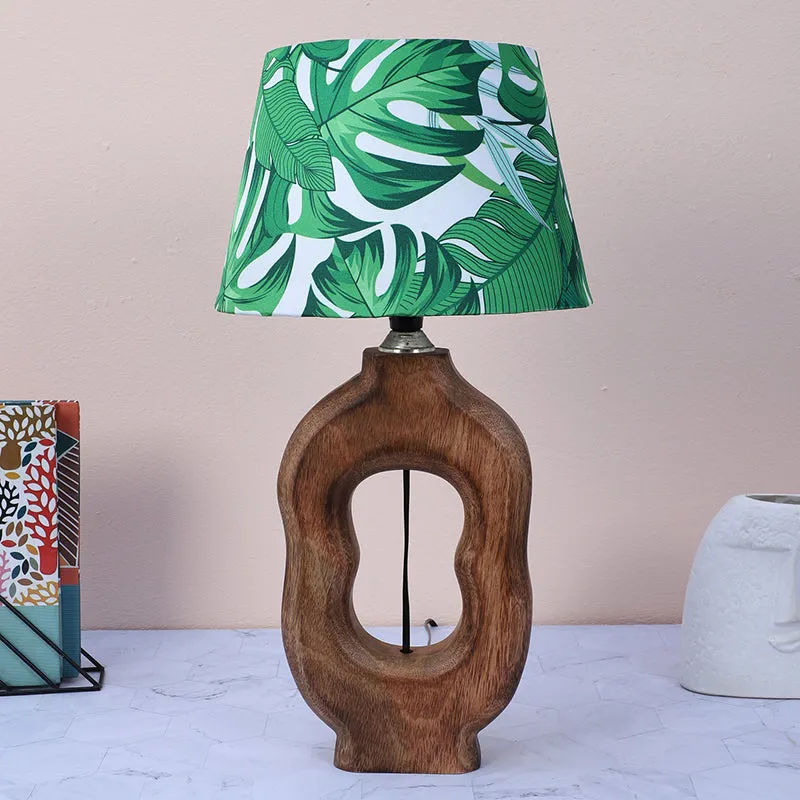 Kaizen Hewn Printed Mango Wood Table Lamp - Green,White,Brown media 2