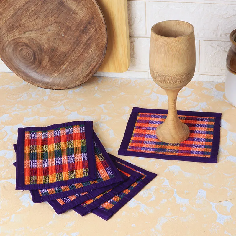 Chequered Zen Bamboo Coaster (Purple) - Set Of Six media 1