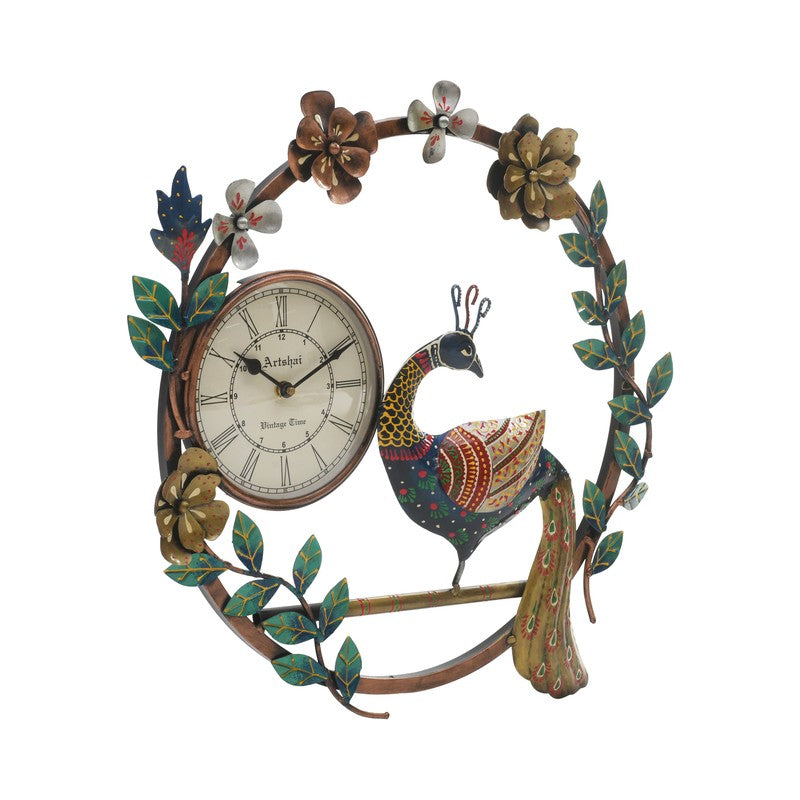 Peacock Hanging Artwork Metal Wall Clock media 4