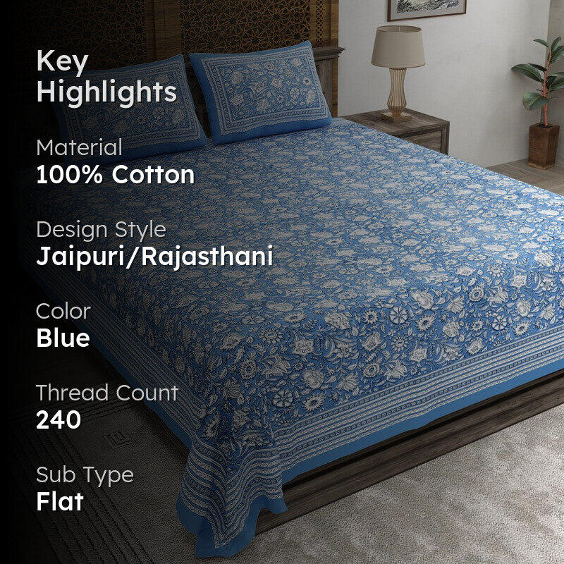 Patterny Cotton Bedsheet (Blue) - 240 TC media 2