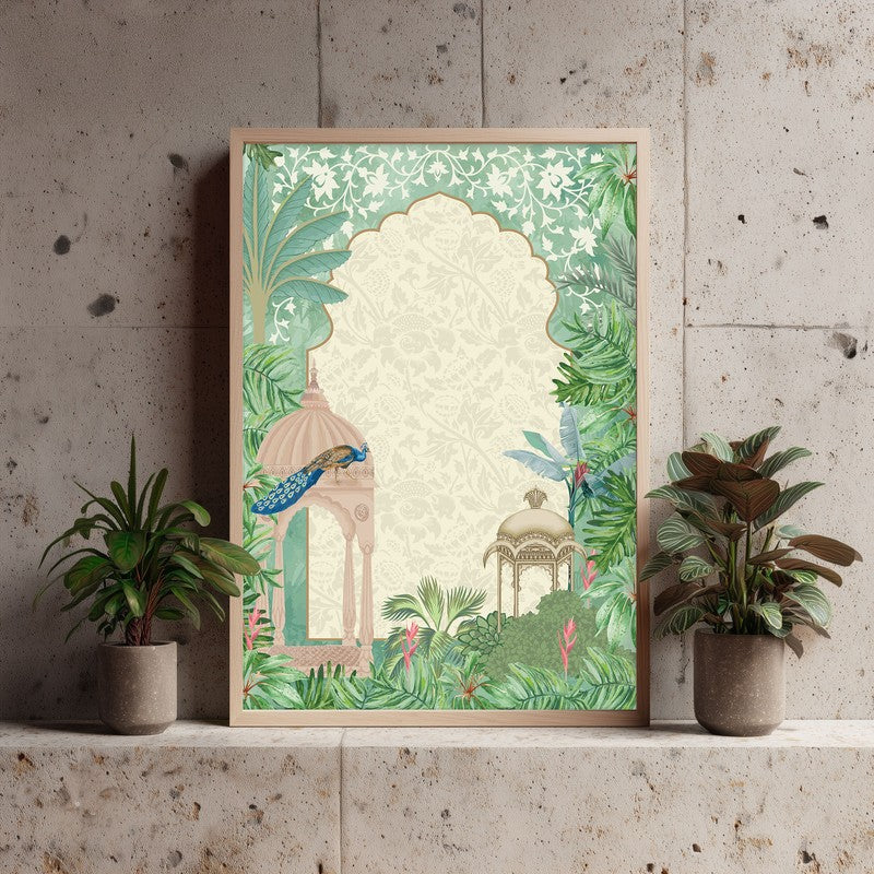 Mehfil- e - Gul Framed Mughal Canvas Archival Canvas Wall Painting - Natural Brown Frame media 4