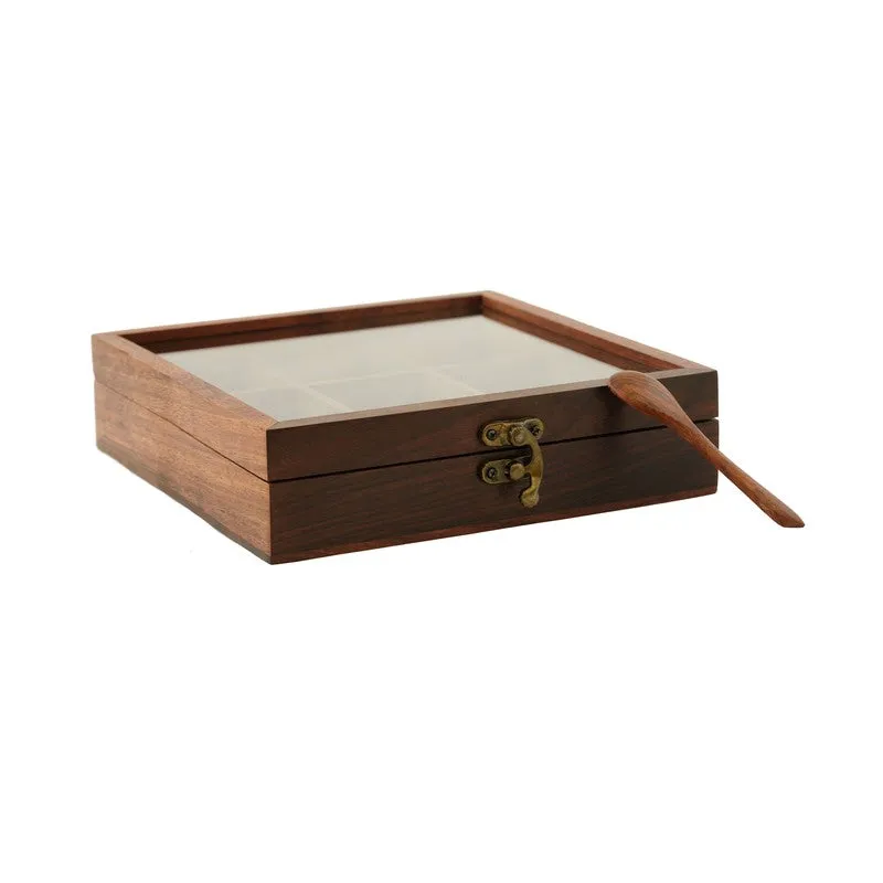 Aroma Sheesham Wood Rectangle Masala Box - Two Piece Set media 8