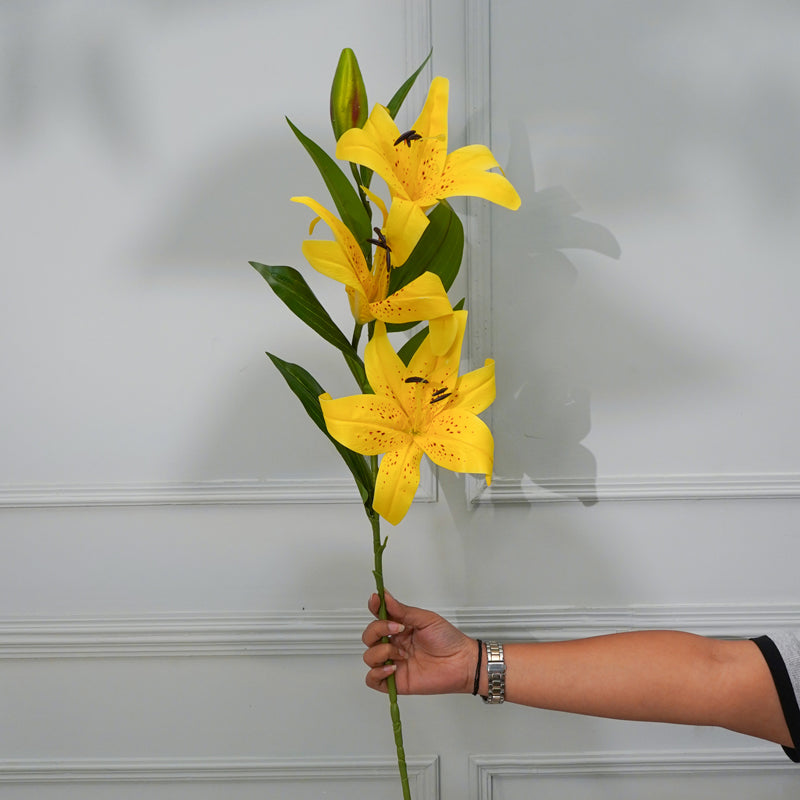Faux Lily Flower Stick (Yellow) - 39 CM