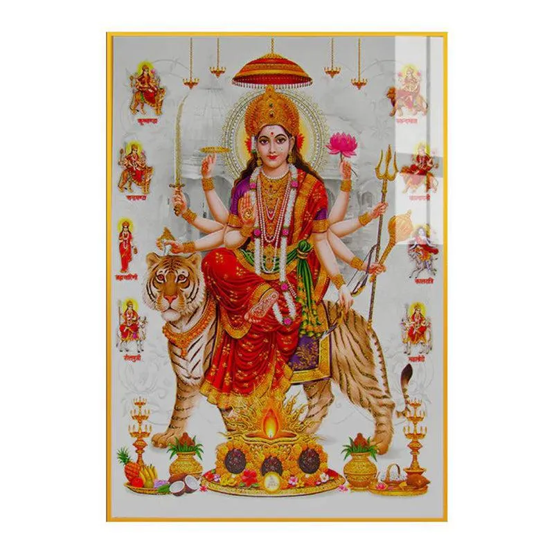 Fierce Matha Durga Spiritual Canvas Wall Art With Frame - Gold media 4