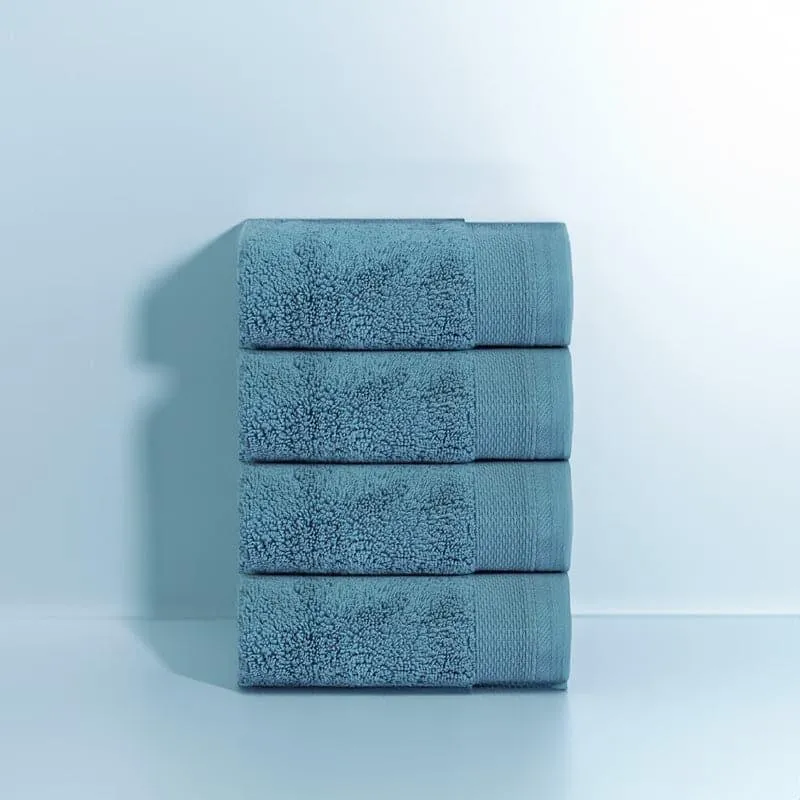 Micro Cotton Soft Serenity Solid Face Towel (Blue) - Set Of Four media 1