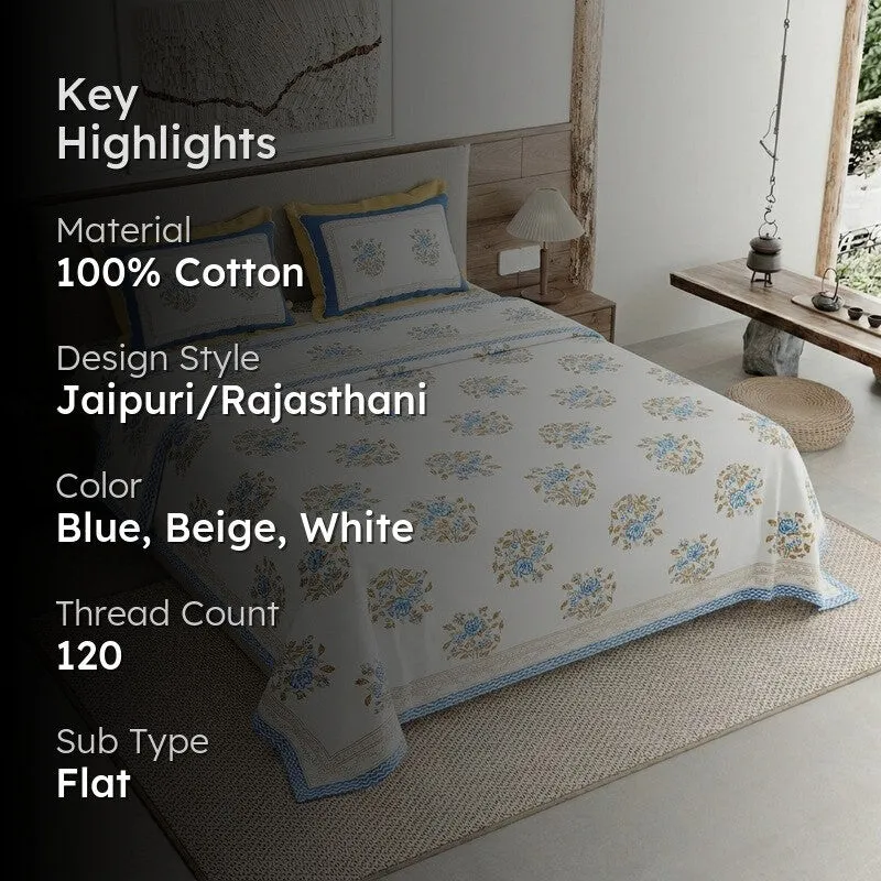 Desert Style Cotton Bedsheet (Blue,Beige,White) - 120 TC media 2