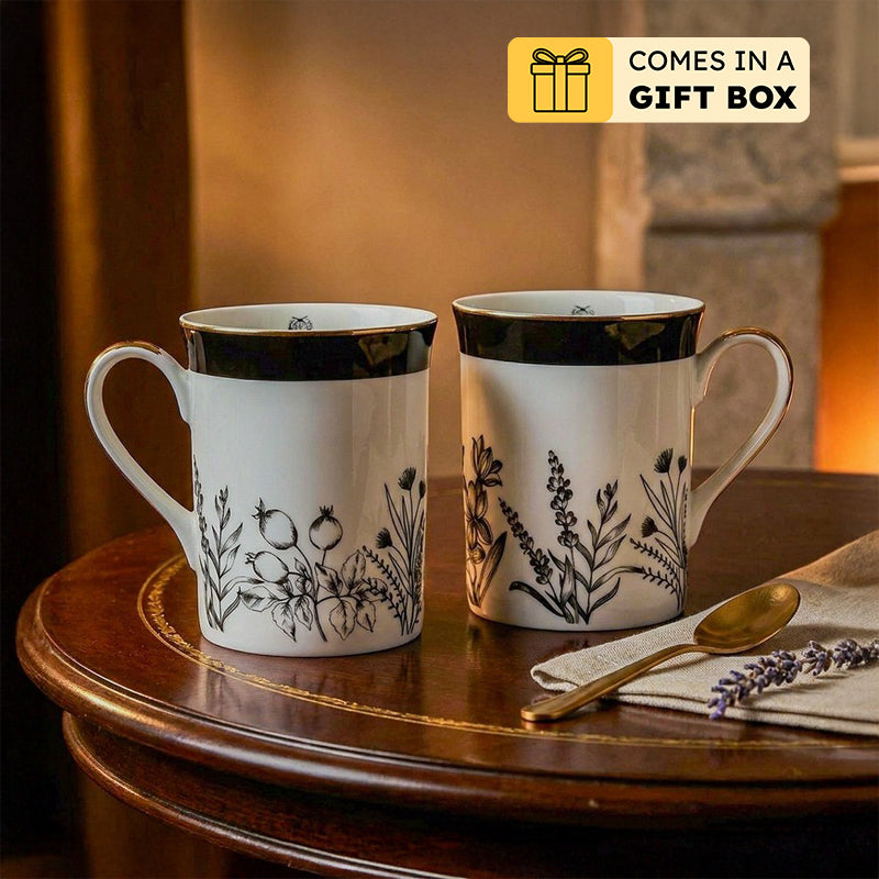 Gilded Bee 24k Gold Brushed Porcelain Coffee Mug (300 mL Each) - Set of Two