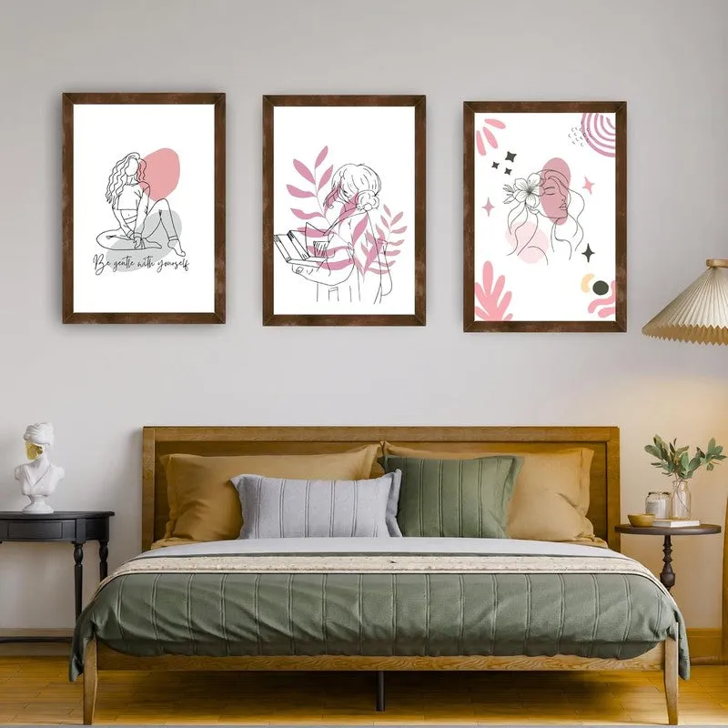 Pink Persona Paper Wall Painting With Frame - Brown media 1