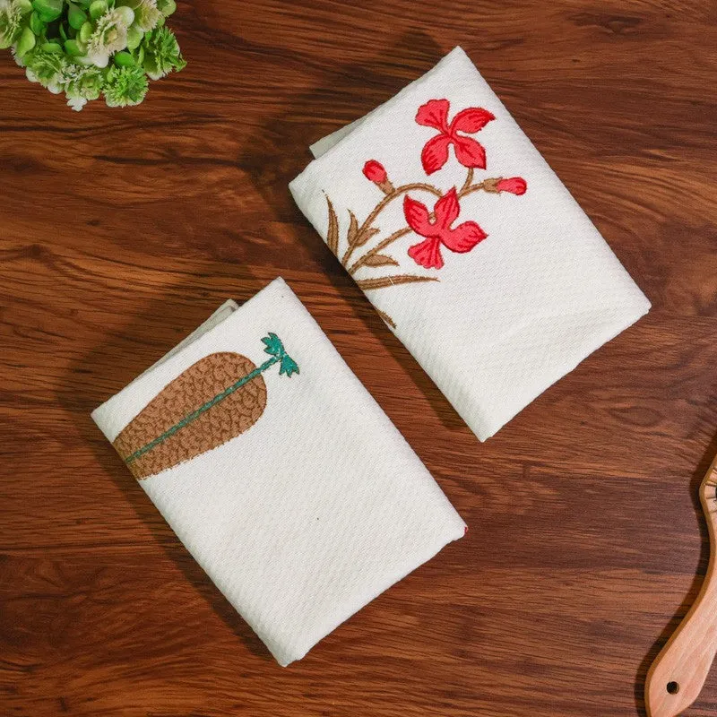 Tropical Bloom Cotton Hand Towel (Brown) - Set Of Two media 5