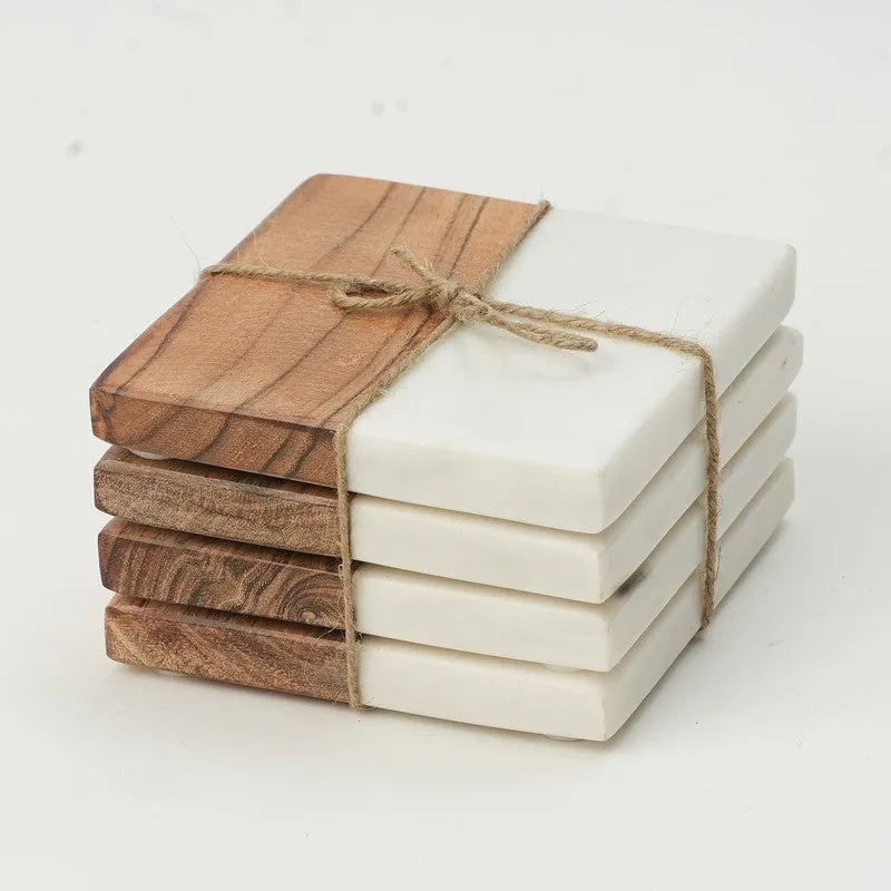 Zorlan Boho Marble & Acacia Wood Coaster - Set Of Four media 3