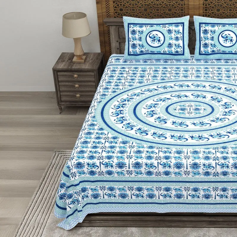Petalel Cotton Bedsheet (Blue,Yellow) - 240 TC media 3
