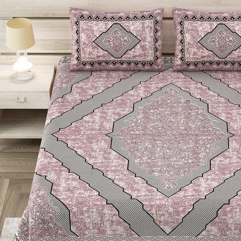 Mishti Dreams Geometric Cotton Bedsheet(Pale Pink ) - 150 TC media 1
