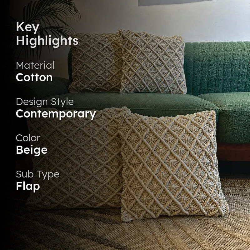 Nomad's Rest Macrame Tufted Cotton Cushion Cover - Set Of Four media 2