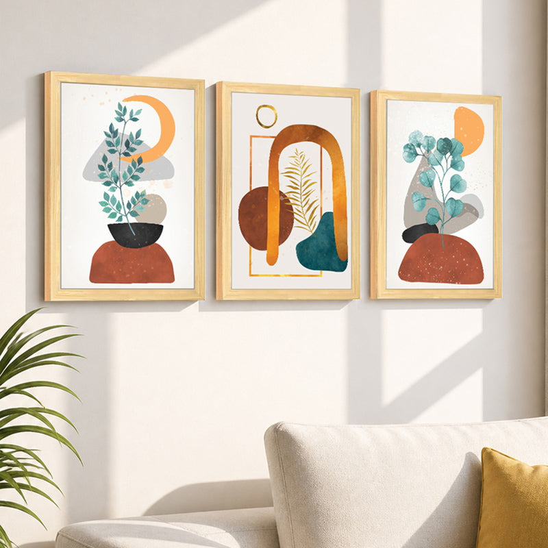 Verdelle Nature Inspired Abstract Wall Painting With Frame - Set Of Three
