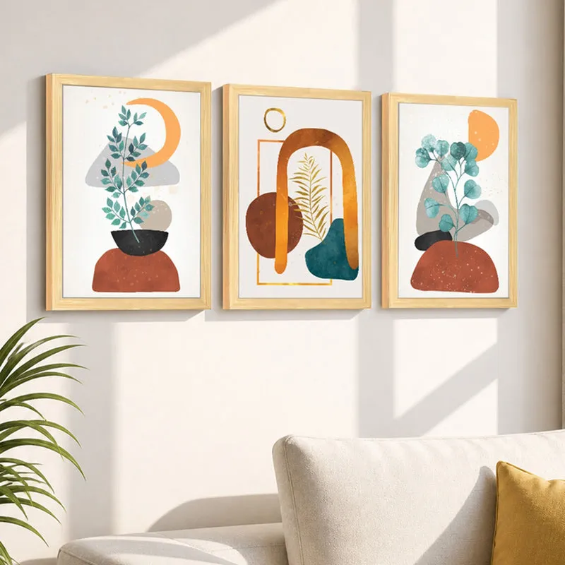 Verdelle Nature Inspired Abstract Wall Painting With Frame - Set Of Three media 1