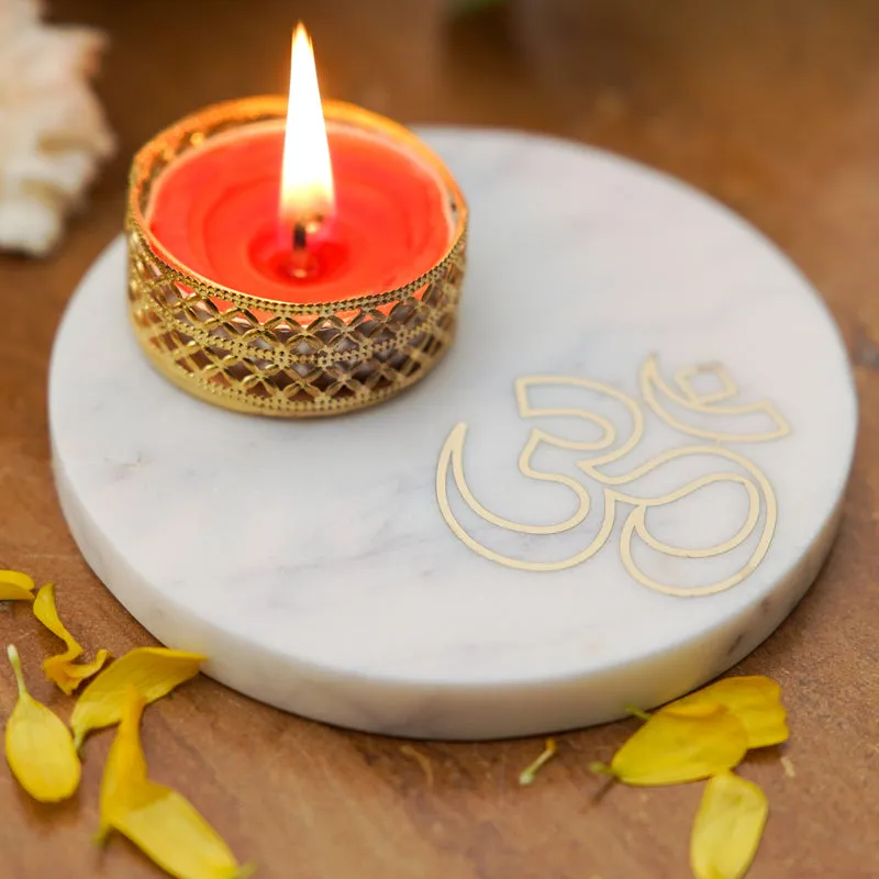 Om Tealight Candle Holder With Marble Base media 3