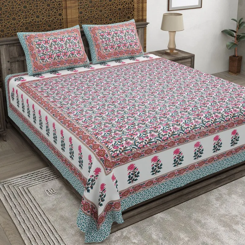 Gardenel Cotton Bedsheet (Pink,Blue) - 240 TC media 1