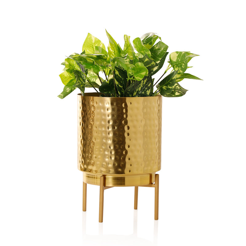 Vida Ember Hammered Planter with Stand - Gold media 5