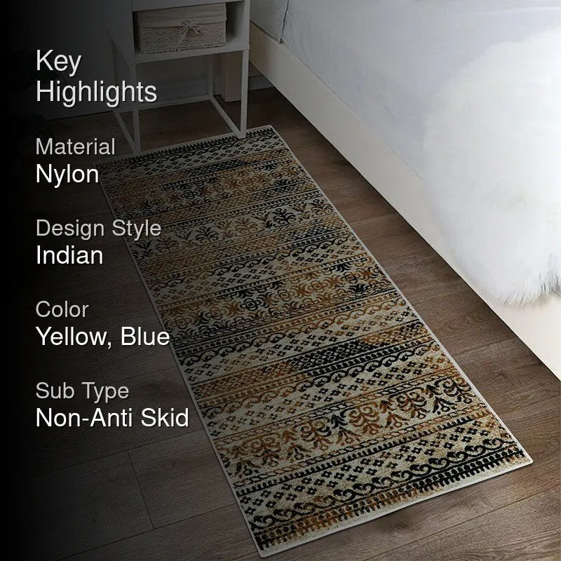 Driva Ethnic Nylon Runner Rug - Beige & Blue media 2
