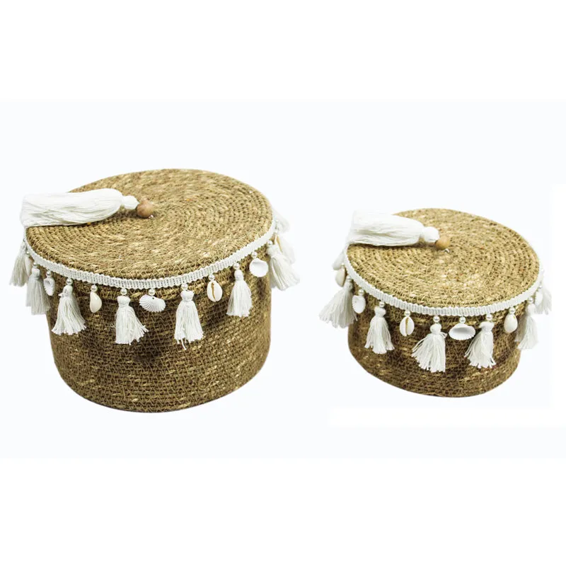 Nivasa Sea Grass Natural Fiber Storage Basket (White/Beige) - Set Of Two media 6