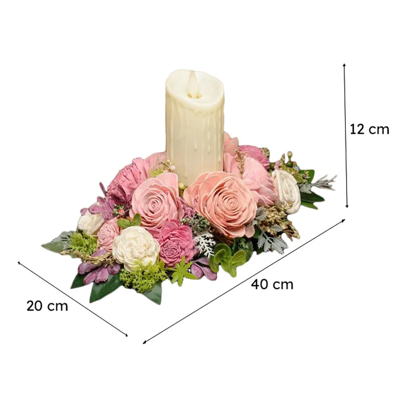 Viya Solawood Floral Tray With Battery Candle media 6