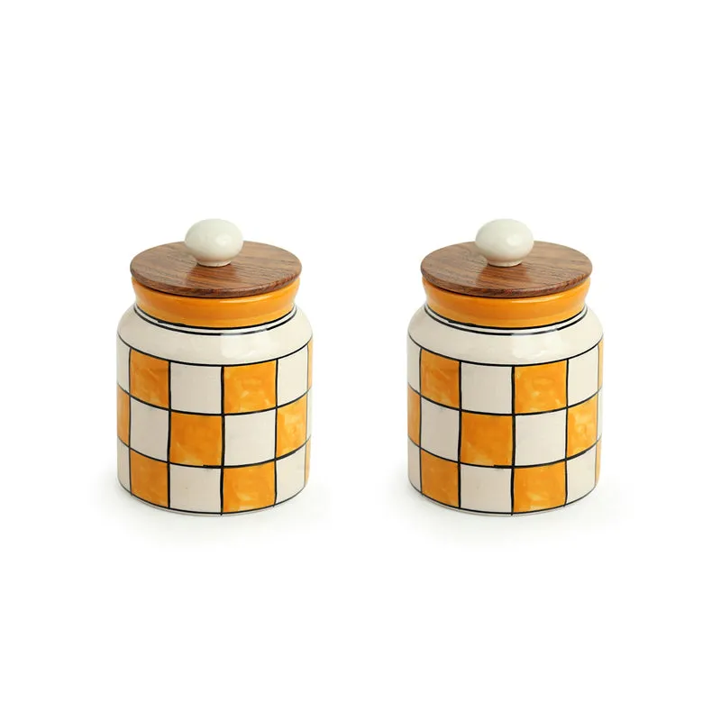 Chaturanga Handpainted Airtight Ceramic Jar (410 mL Each) - Set Of Two media 3