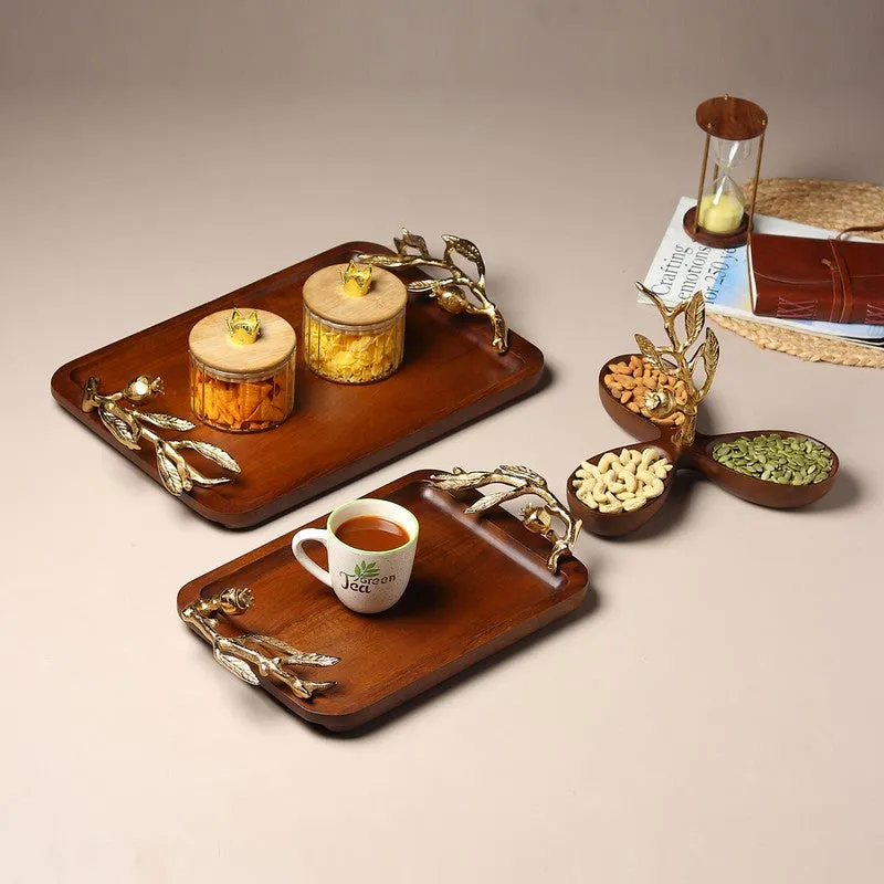 Oak Serve Wood Serving Tray - Gold,Brown media 7