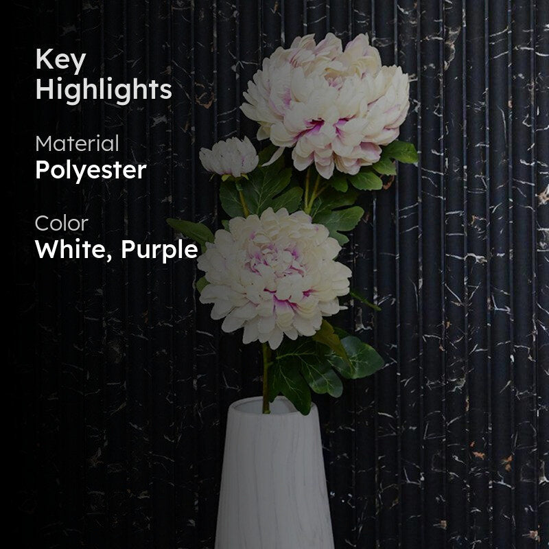 Artificial Peony Flower Stick - White & Purple media 2