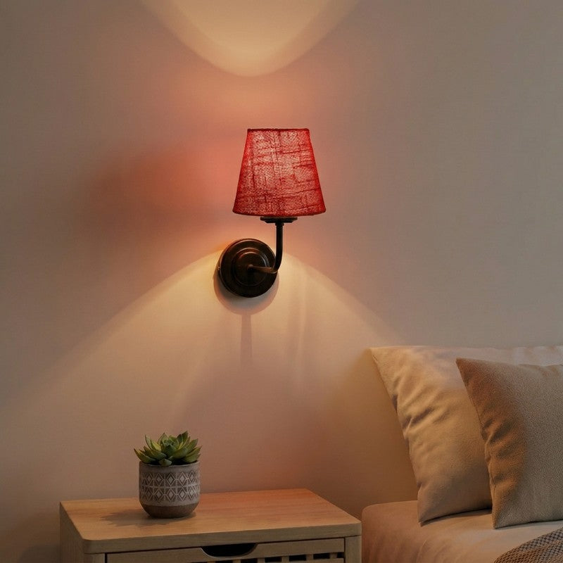 The Ebony Arc Cone Jute Wall Lamp - Classic Red