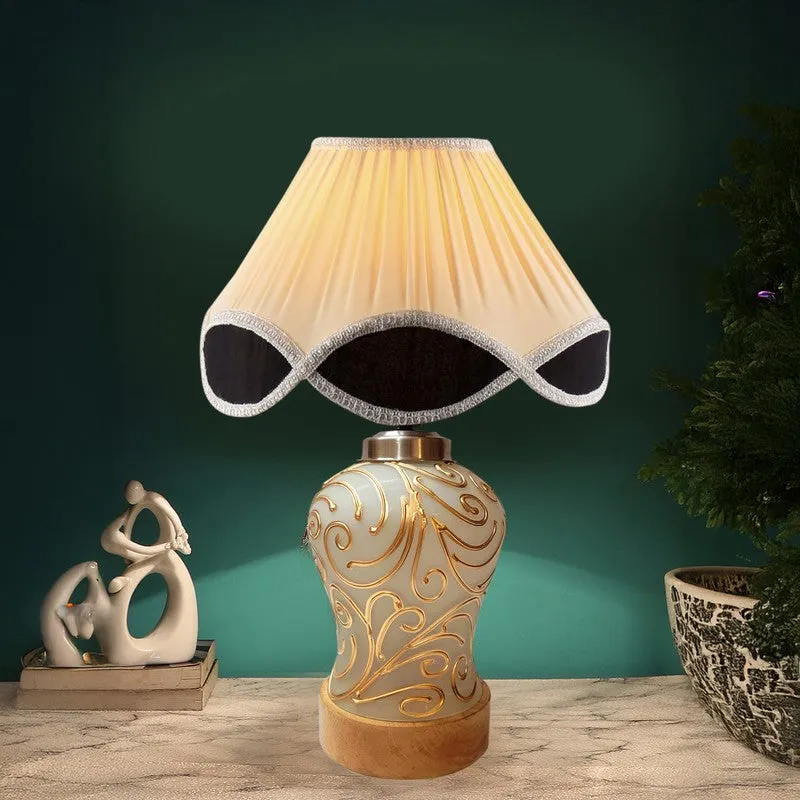 Lumithra Arc Pleated Wooden Table Lamp - OffWhite media 1
