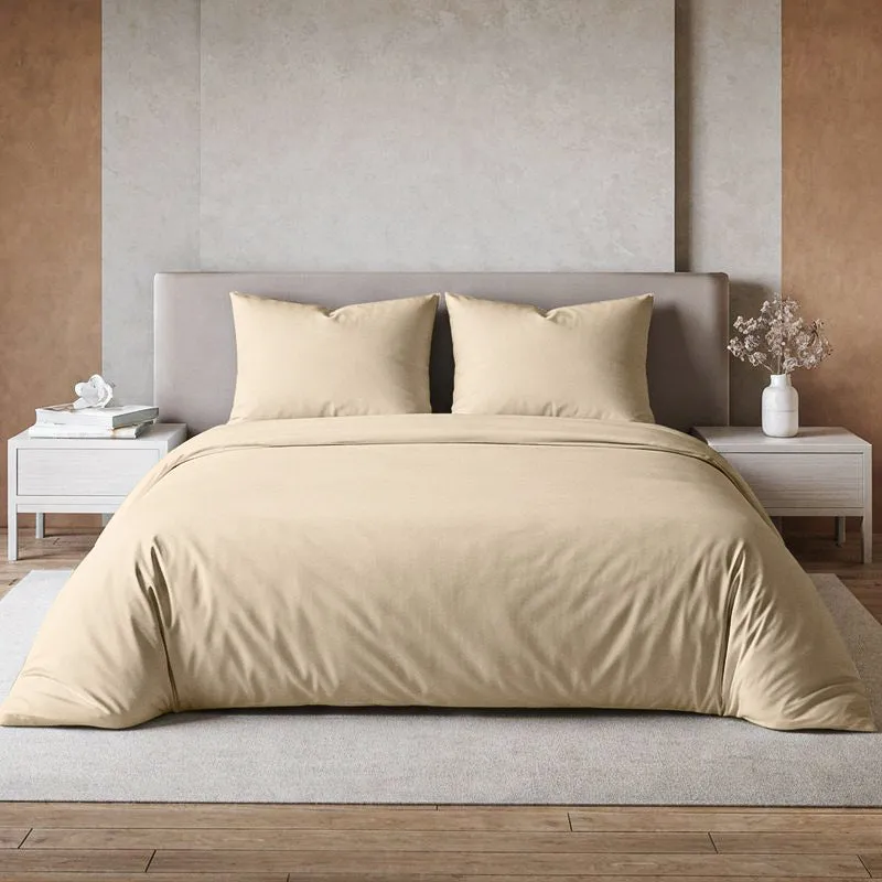 Moonweave Solid Cotton Bedsheet (Beige) - 400 TC media 1
