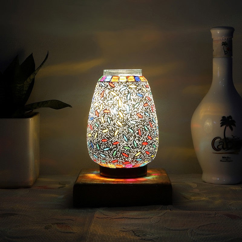 Aurvia Glass Table Lamp With Wooden Base - Multicolor