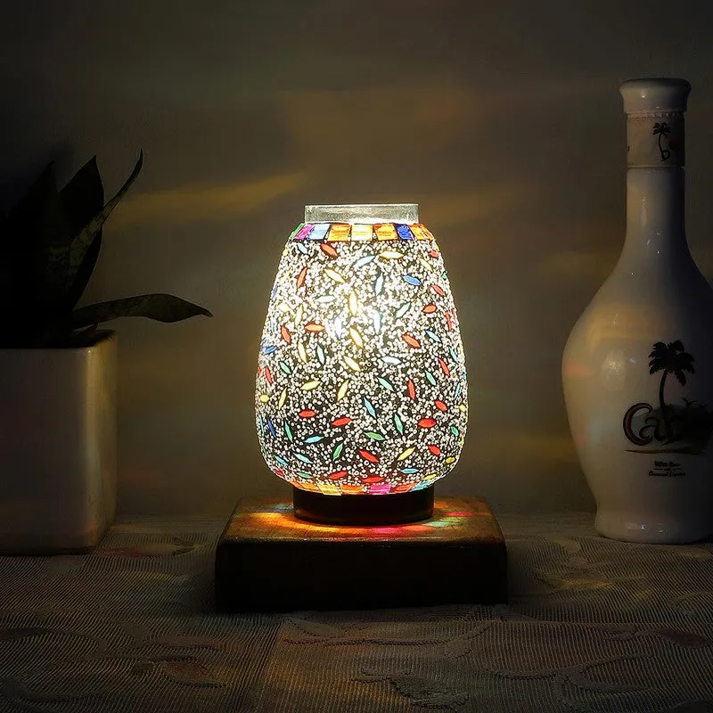 Aurvia Glass Table Lamp With Wooden Base - Multicolor media 1