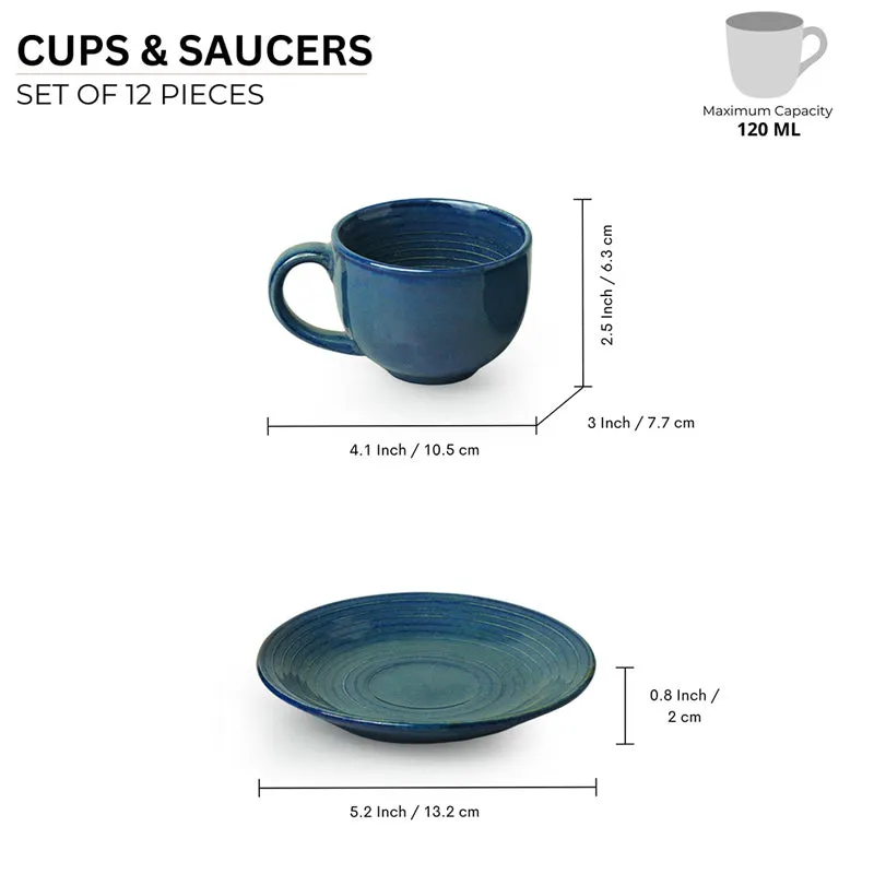 Sininen Handglazed Ceramic Tea Cup With Saucer (120 ML) - Twelve Piece Set media 8