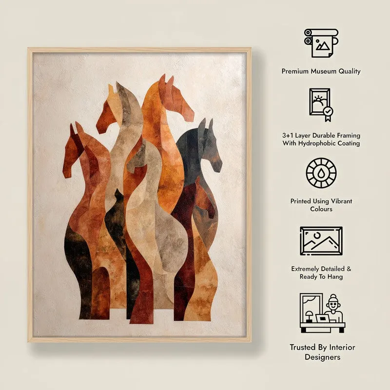 Silhouetted Horses Wall Painting With Brown Frame media 10