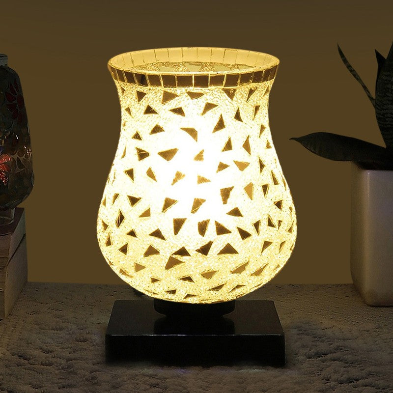 Elunor Mosaic Glass Table Lamp With Wooden Base - Multicolor