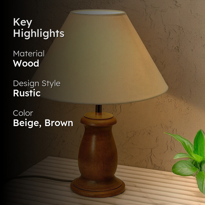 Elahim Wooden Table Lamp - Beige media 2