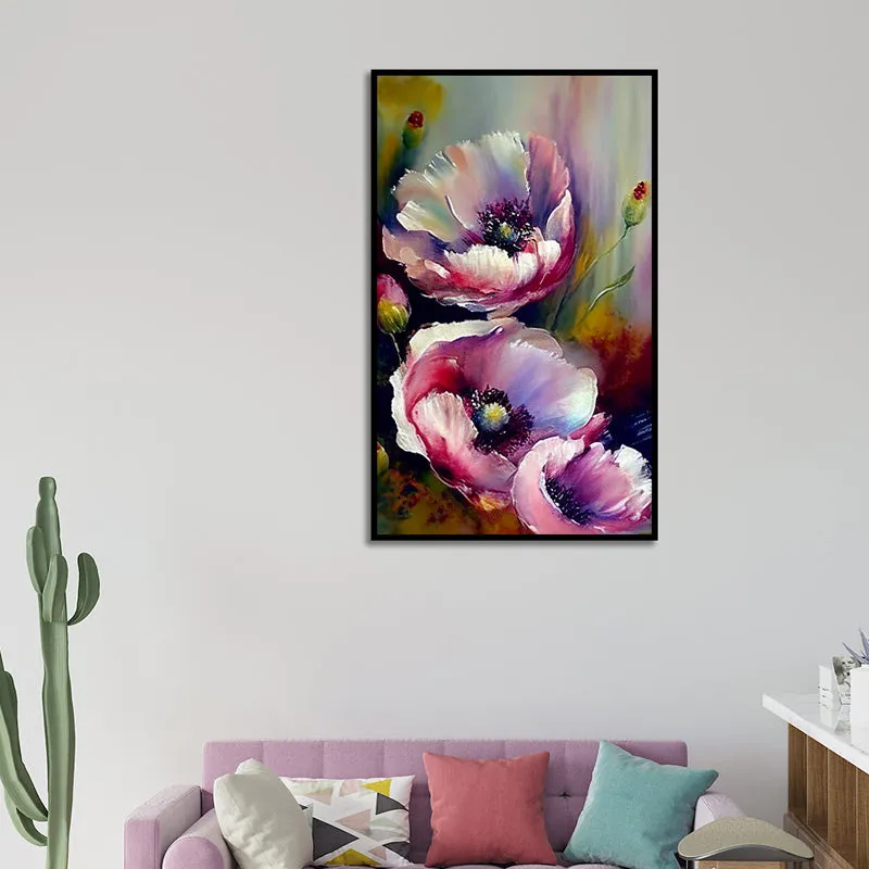 Cosmic Petal Nebula Floral Canvas Wall Painting With Frame - Black media 1