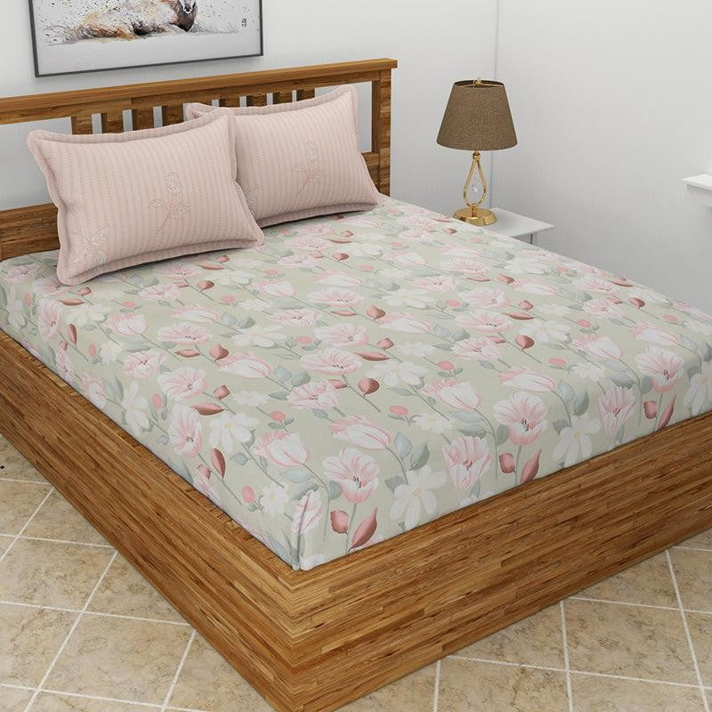 Freesia Floral Microfiber Bedsheet (Green) - 130 GSM media 3
