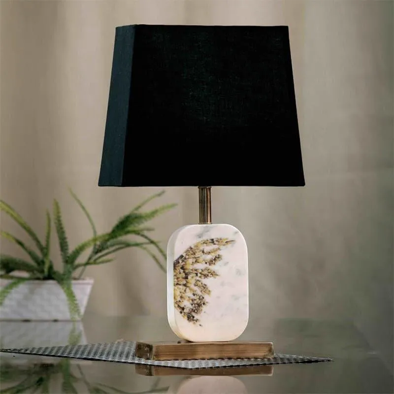 Winged Printed Marble & Brass Base Fabric Table Lamp - Black,White media 3